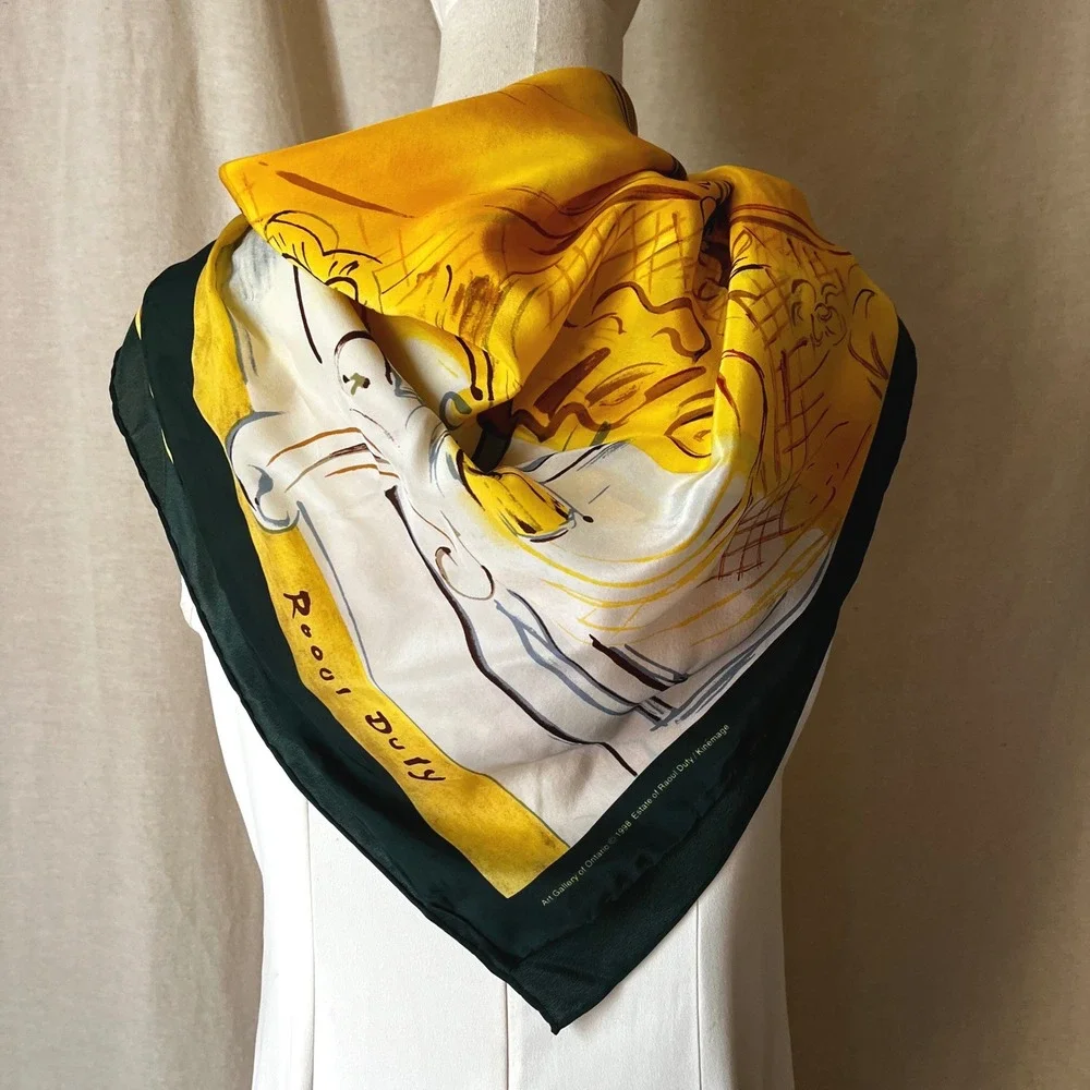 Vintage 1998 Raoul Dufy Art Gallery of Ontario Silk Scarf Yellow Console Violin